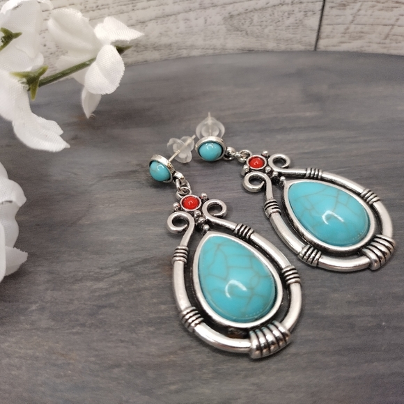 Boho Tourquoise Drop Earrings - Picture 4 of 5